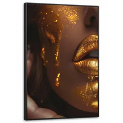 LEINWAND Bilder mit Rahmen - Frau - Gold - Luxus - Porträt - 90x140