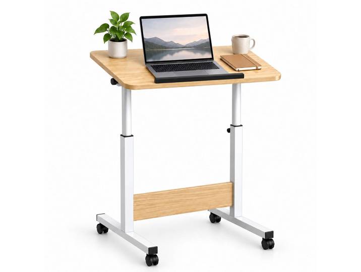 Relaxdays Laptoptisch Weiß höhenverstellbar mit Rollen neigbar 60x40 cm, Metall, Holzwerkstoff, Kunststoff, 60x90x40 cm, Büromöbel, Schreibtische, Computertisch