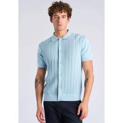 Cardigan LINDBERGH "Cardigan (Kurzarm) Relaxed Fit", Herren, Gr. L, blau (sky blau), Obermaterial: 100% Baumwolle, Strickjacken