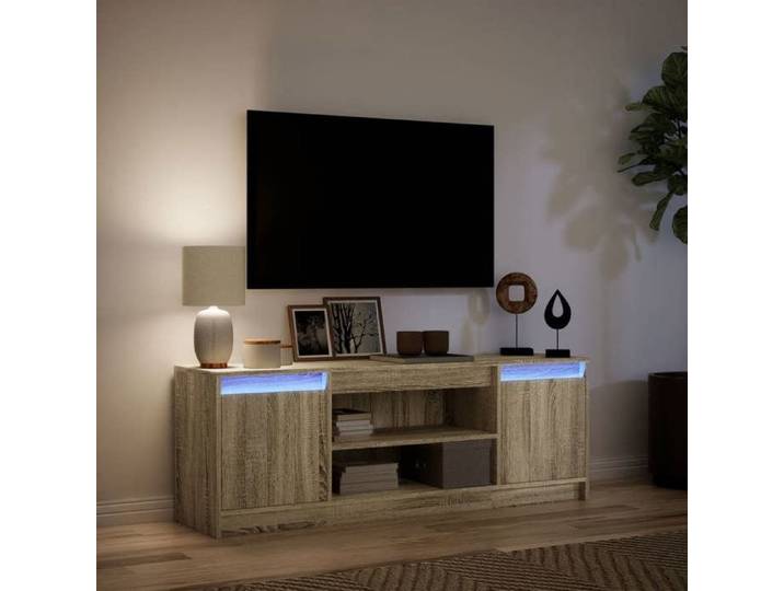 NEUF Armoire TV - Brun - Meuble TV - TABLE TV - avec LED - chêne sonoma 139 5x34x50cm bois d'ingénierie TT4997