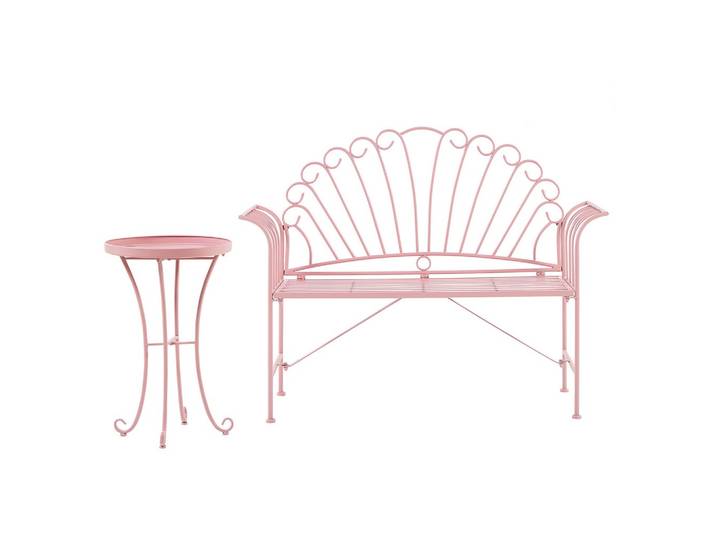 BALKONSET 2-Sitzer rosa Metall Bank mit Beistelltisch Cavinia