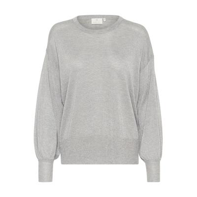 Strickpullover KAFFE "Strickpullover KAankra", Damen, Gr. XS, grau (grau melange), Obermaterial: 38% Polyacryl PAN. 38% Viskose CV. 16% Polyester PES. 8% metallisierte Fasern MTF., Pullover Strickpullover