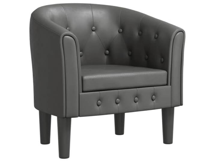 Tmriohed Moderner Clubsessel Grau Kunstleder Polstersessel Komfortabler Lounge Sessel mit eleganter Knopfheftung, dick gepolsterter Armlehne für Schlafzimmer, Büro und Leseecke.