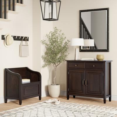 WYNDENHALL Hampshire Solid Wood 30 inch Wide Small Storage Bench and 40 inch Wide Storage Cabinet in Dark Chestnut Brown