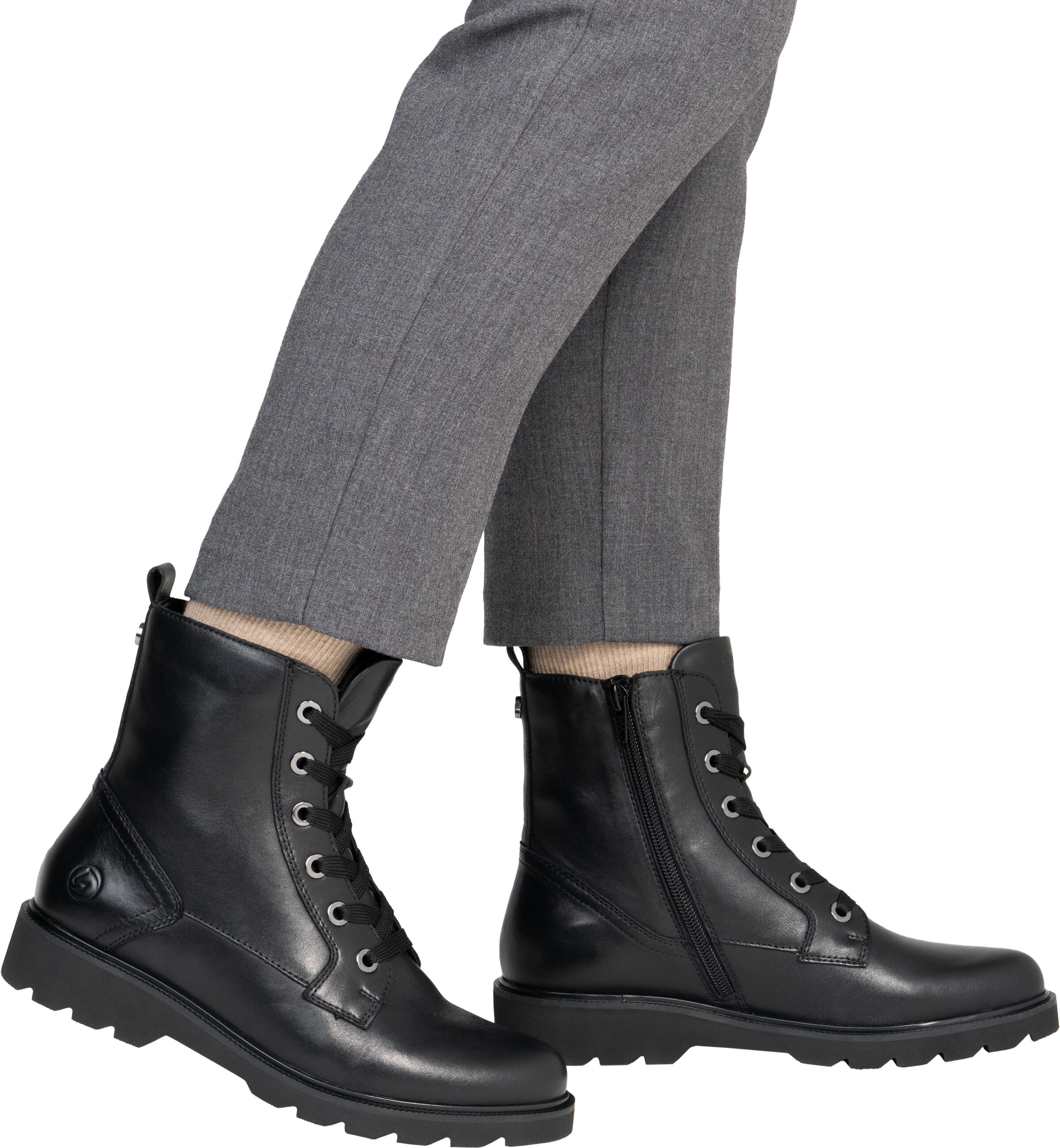 Schnürboots REMONTE, Damen, Gr. 42, Textil, schwarz, Leder, Basic, Schuhe Schnürboots, Schnürstiefelette, Profilsohle, Blockabsatz