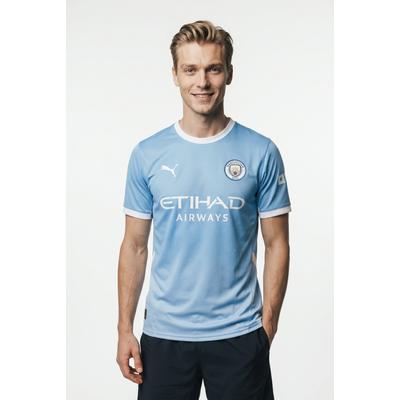 Fußballtrikot PUMA "MCFC HOME JERSEY REPLICA", Herren, Gr. 3XL, blau (team light blau, icy blau), Web, Obermaterial: 100% Polyester, regular fit normal, Rundhals, Trikots Fußballtrikot, für Erwachsene, mit Rundhalsausschnitt, kurzärmelig, atmungsaktiv