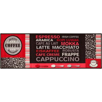 Küchenläufer ANDIAMO "Cafe Creme" Gr. 11, rot, B:50cm H:4mm L:150cm, Polyamid, Teppiche, Motiv Kaffee, mit Schriftzug, Größe 50x150 cm, Küche