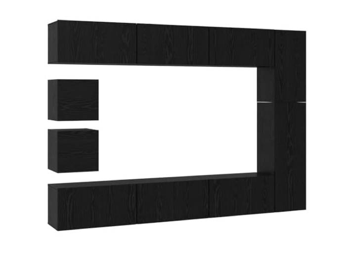 Favemtsl TV-Schrank Set 7-tlg. Schwarz Eichen-Optik Holzwerkstoff Wandhängende Wohnwand für das Wohnzimmer mit Scharniertüren und flexiblen Fächern für Multimedia und Dekoration.