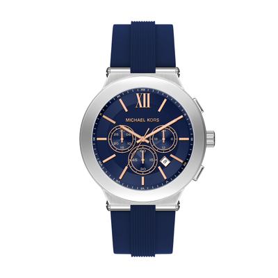 Chronograph MICHAEL KORS "BILLIE", blau (blau, silberfarben), Armbanduhren, Herren, Chronograph, Quarzuhr, Armbanduhr, Herrenuhr, Silikonarmband, analog, Tag