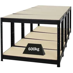 PROREGAL Mega Deal | 4x Höhenverstellbare Werkbank Dino | HxBxT 90x120x60 cm | Traglast 600 kg | Schwarz | Holzplatte