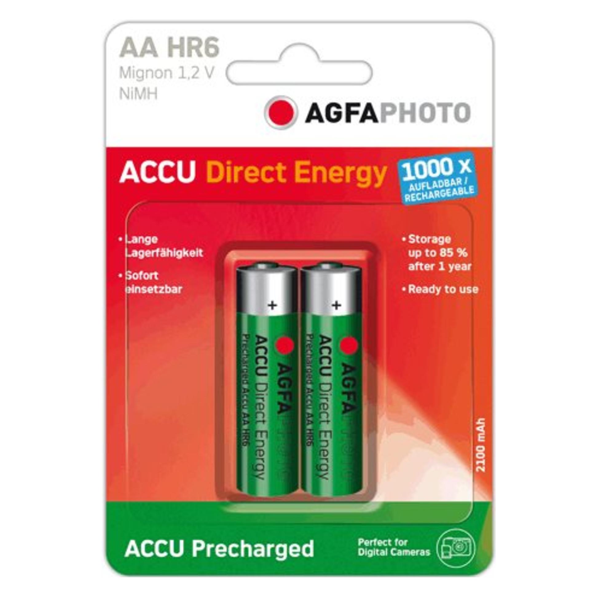 Agfaphoto 1x2 Akku NiMh Mignon AA 2100 mAh Direct Energy (2 Stk., AA, 2100 mAh) (70130)