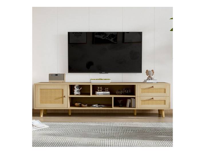 Odikalo TV-Schrank TV-lowboard Unterschrank 160cm Rattan 70-Zoll-Fernseher 2 Schubladen