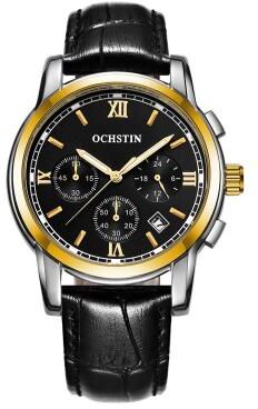 Everyday Crate OCHSTIN 6097B Mens Leather Quartz Watch Waterproof Luminous Business Chronograph gold+black+black