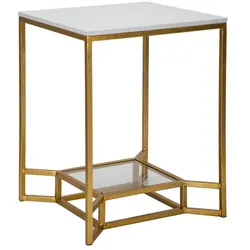 Mauro Ferretti Doppelter Glamour-Couchtisch aus Marmor – Goldfarbenes Metall, weiße Marmorplatte und Glasablage, 47 x 47 x 60 cm – Style Collection Parent SKU 940