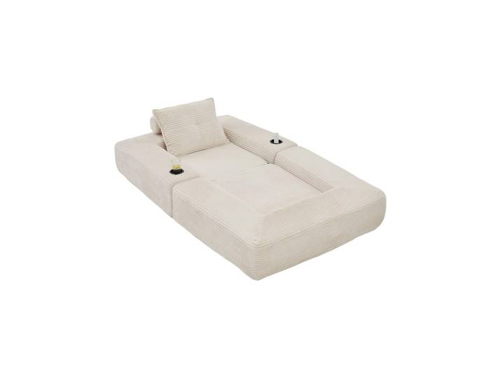 Evryae Schlafsofa mit Cordbezug, Federkern, Getränkehalter und Seitentasche in Beige, 122x80x98 cm, Babymöbel & Kindermöbel, Kinderzimmer & Jugendzimmer, Schlafsofas