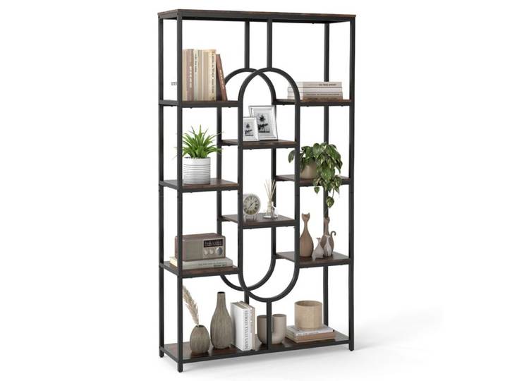 Bibliothèque à 5 Niveaux COSTWAY Forme Ovale Étagères Ouvertes de Rangement Cadre en Métal pour Salon Bureau Chambre Noir
