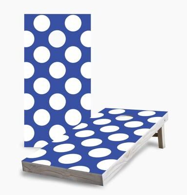 Skip's Garage White and Blue Polka Dot Regulation 2x4 Cornhole Game Set