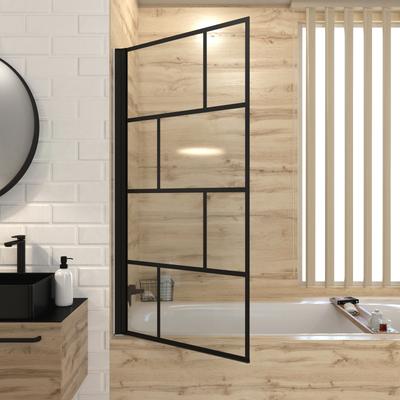 Badewannenfaltwand MARWELL "Bricks", schwarz, H:140cm T:80cm, Duschwände, für Badewanne, mit Handtuchhalter, hochwertiger Aluminiumrahmen