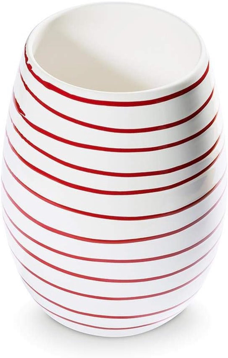 Handgemaakte keramische vaas in rood gevlamd design, Hoogte: 21 cm