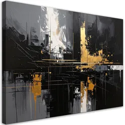 LEINWANDBILD, Moderne Abstraktion einer Stadt in Schwarz und Gold