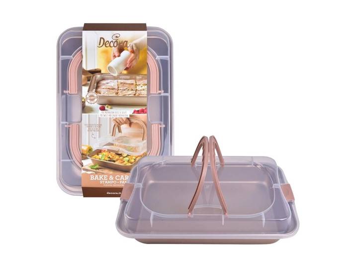 Backform Decora samt Transportdeckel Linie , braun (rosegoldfarben), B:24,5cm L:37cm, Küchenformen, Backform