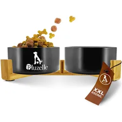 Bluzelle 2-in-1 Hundenapf Set XXL, Keramikschalen Bambus Holzgestell 850ml (85 cl), Futternapf