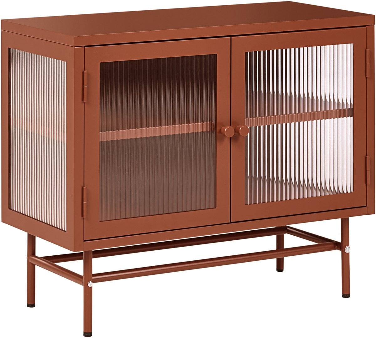 Beliani Devon Modern Dressoir met 2 deuren van geribbeld glas en staal - Goudbruin