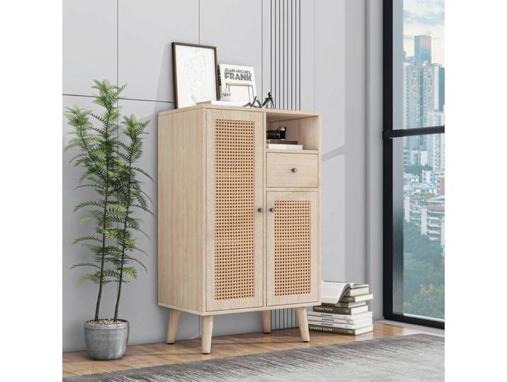 Buffet aspect bois 2 portes en rotin 1 tiroir armoire dangle 6040101cm