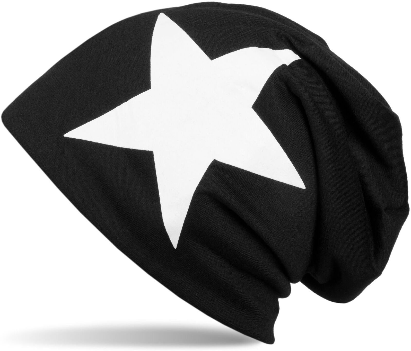 Beanie STYLEBREAKER "Beanie mit Stern Print", Herren, schwarz (schwarz, weiß), Obermaterial: 100% Viskose CV., Modisch, Mützen Beanie