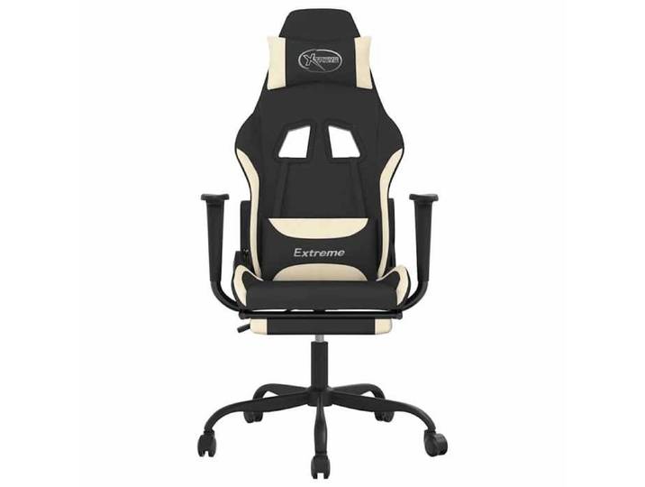 Chaise gaming massante - VIDAXL - Design ergonomique - Repose-pied - Noir et crème - Tissu polyester