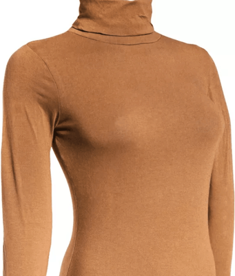FusionFolio Classic Women Turtleneck Long Sleeve Shirt, Stretchy Basic Layering Top brown l