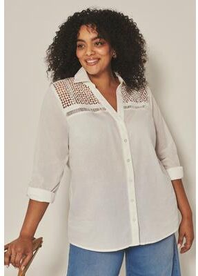 Plus Size Women's Long Sleeve Lace Detail Shirt by Avenue in White (Size 16)