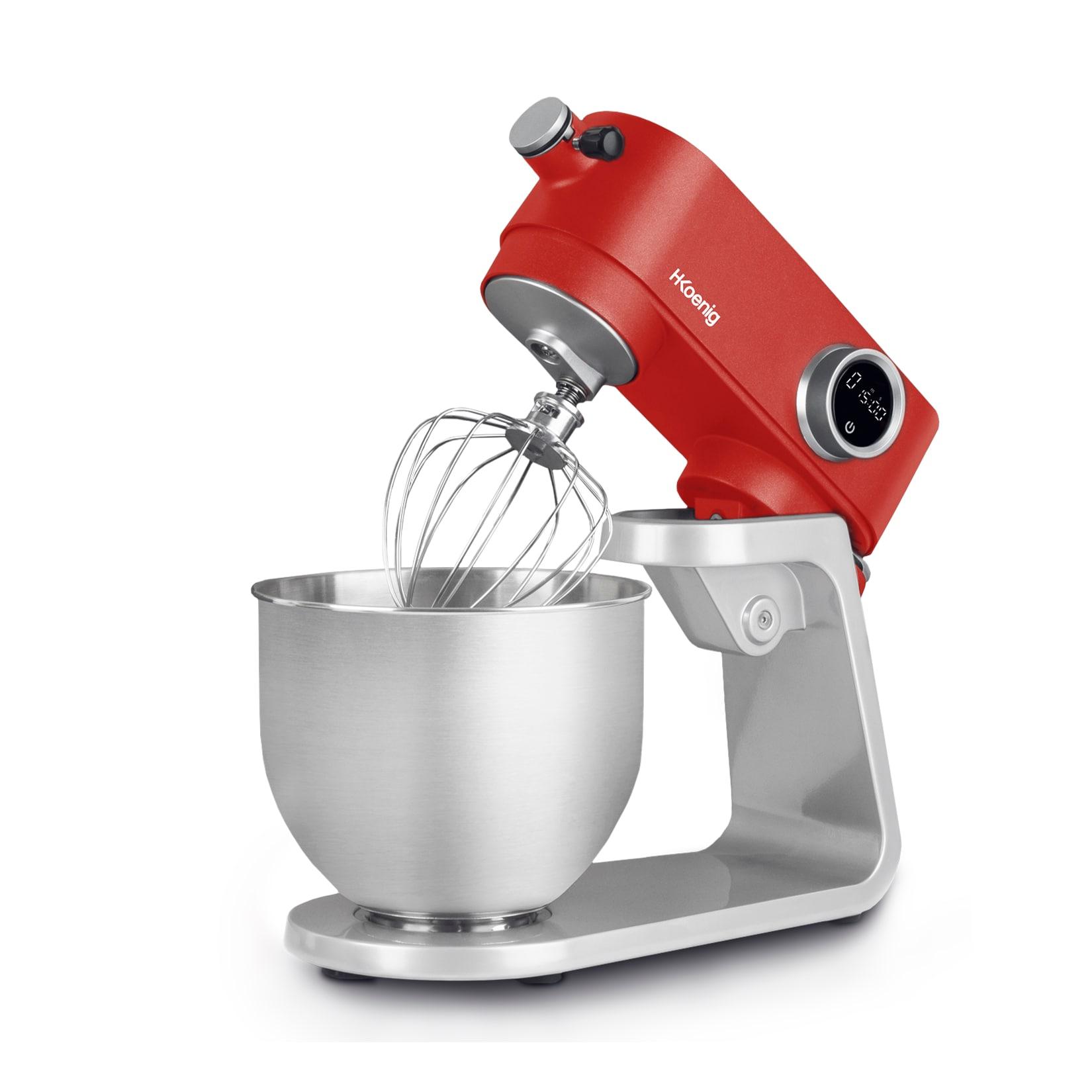 H.Koenig KM124 Küchenmaschine, professionell, multifunktionell, 5 l, Edelstahl, Mattrot, leistungsstark 800 W, Knetmaschine, 8 Geschwindigkeitsstufen