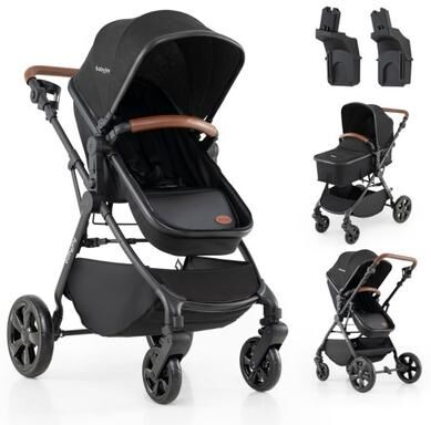 Costway 2-in-1 Convertible Baby Stroller with Car Seat Adapters-Black