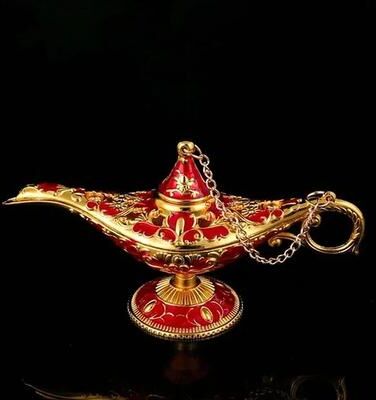 Uplift Treasures Vintage Aladdin Genie Lamp Metal Decor gold Red s 4.72 2.64 In