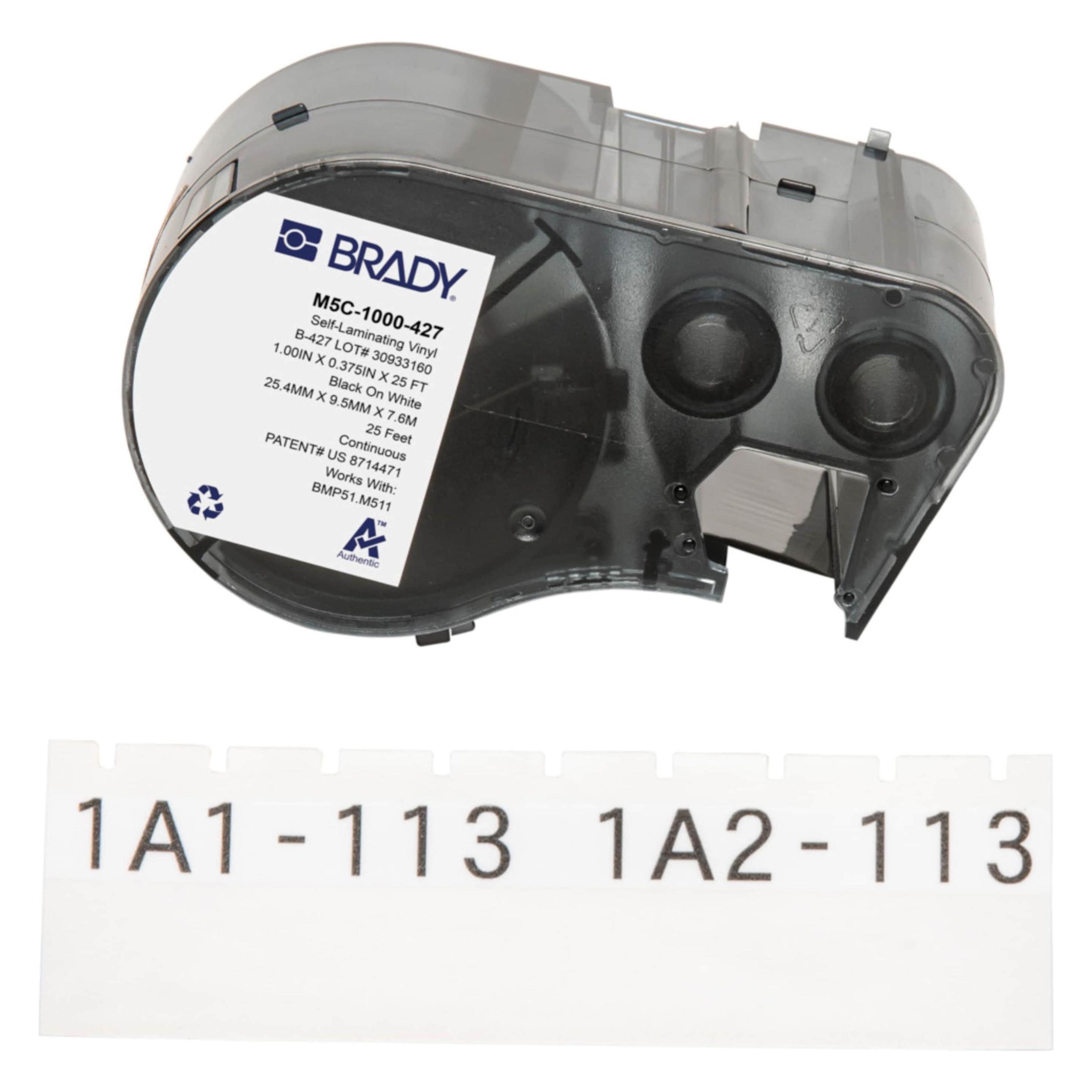 Brady M5C-1000-427, selbstlaminierendes Vinyl, Schwarz auf weiss/Transparent, 25.40 mm x 7.62 m, Ka (25.40 mm) (M5C-1000-427)