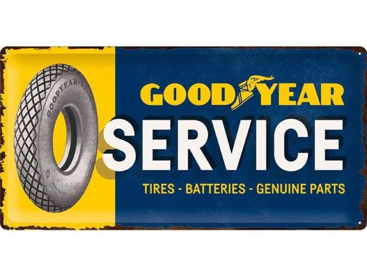 Wanddekoobjekt Nostalgic Art Goodyear Service 25 x 50 cm, Metall , blau (blau, gelb, weiß), B:50cm H:25cm, Metall, Wanddekoobjekte, Wanddekoobjekt