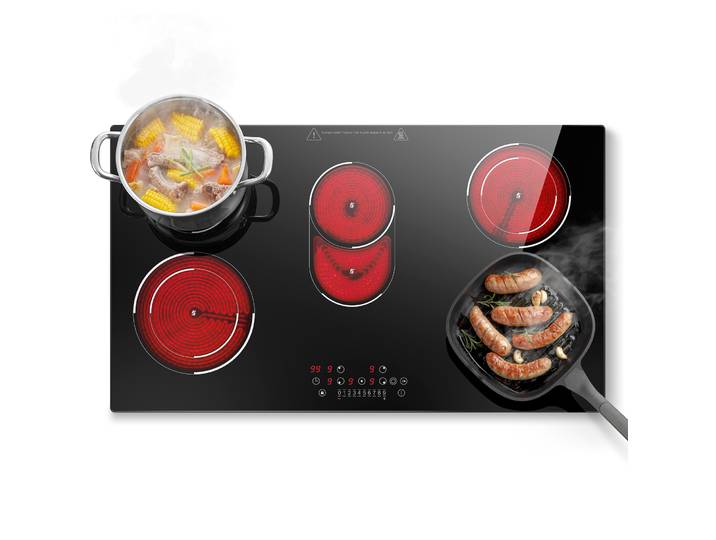 Plaque Vitrocéramique 5 Feux 8400w\,avec Zone Ovale Pour Plats À Rôtir\,90cm\, Commande Tactile\, Minuteur\, Pour Toutes Casseroles