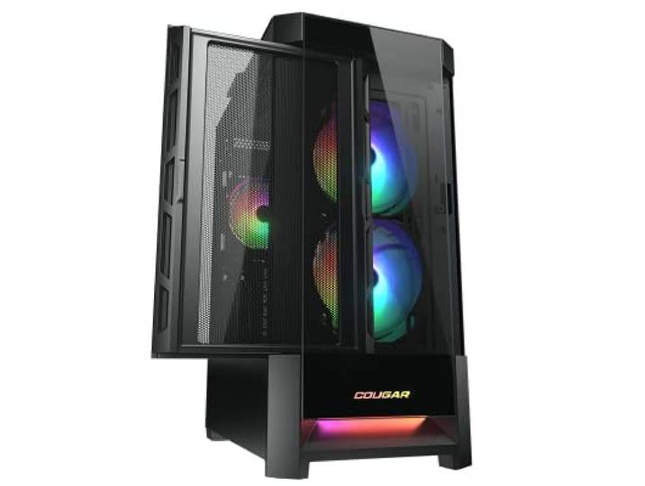 COUGAR Gaming PC-behuizing DUOFACE PRO RGB behuizing + 2 zwarte panelen - montage zonder gereedschap - stoffilter - inclusief 4 120 mm ARGB-ventilatoren