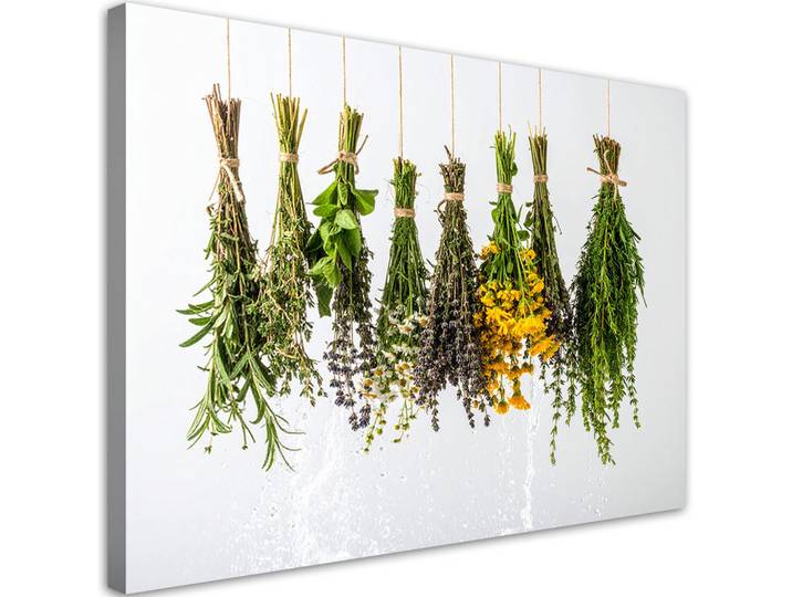Feeby Leinwandbild Getrocknete Kräuter Gewürze 90x60cm, Grün, Essen/Getränk, Rechteckig, 90x60 cm, Bilder & Rahmen, Bilder, Leinwandbilder