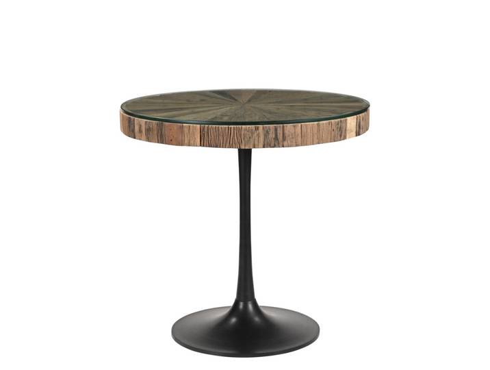 Bistrotisch rund 80cm Altholz MERID kleiner Esstisch Holz Glas & Eisen