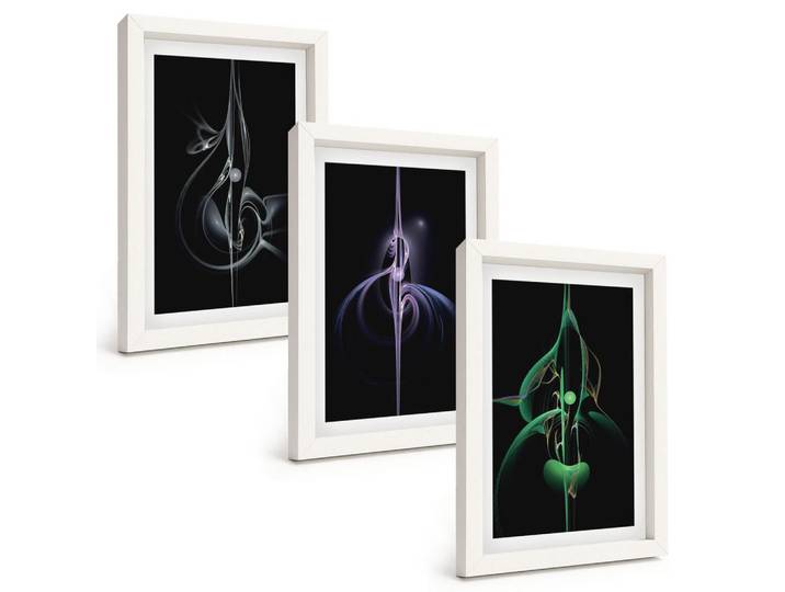 Tulup Bilder SET 3er Set - 20x30 cm Weißer Rahmen - Abstrakte schwarze Farbmuster, Kunststoff, Rechteckig, 20x30 cm, gerahmt, Bilder & Rahmen, Bilder
