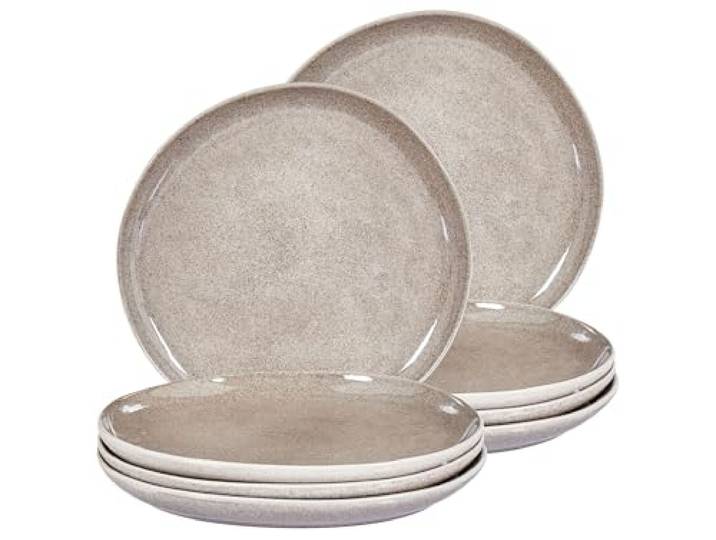 Beliani Set aus 8 großen Esstellern Dessertteller Steingut Kaolin Handgemacht Reaktive Glasur Finish Grau Costmary