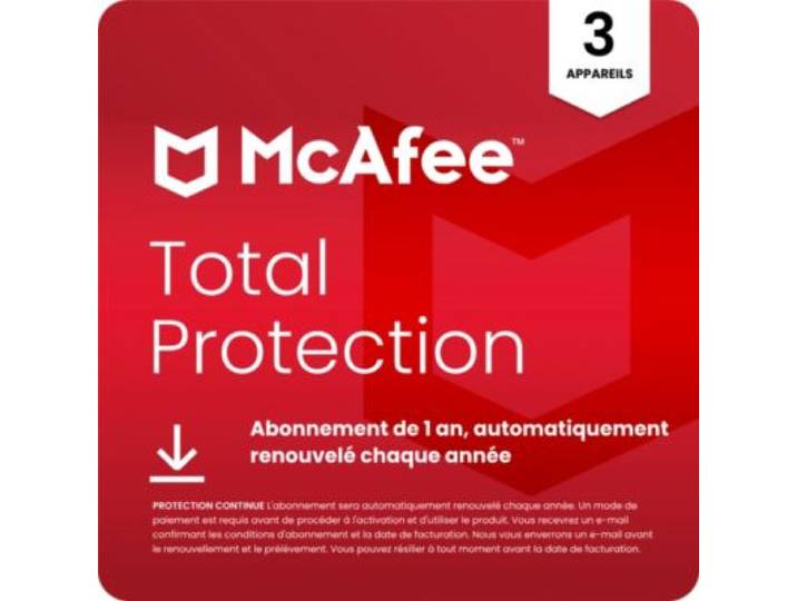 Mcafee - Logiciel Antivirus Et Optimisation Total Protection 3 Appareils 1 An