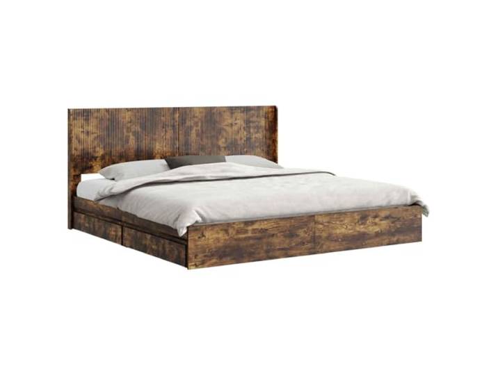 PUGYNBK Bettgestell mit Stauraum und Kopfteil Eiche rauchfarben Robustes Holz, Fächer unten, moderner Stil, Reinigung mit feuchtem Tuch