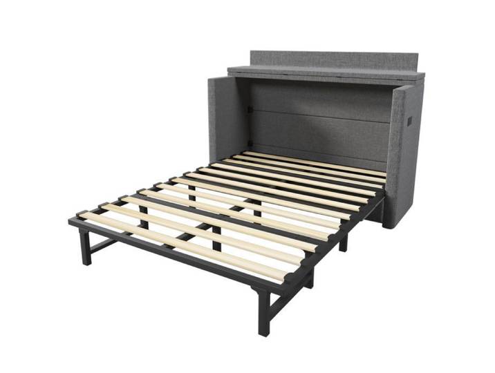 HOMVRA Lit escamotable 140x200 cm lit adulte lit double avec 1 tiroir USB et Type-C lin gris (sans matelas)