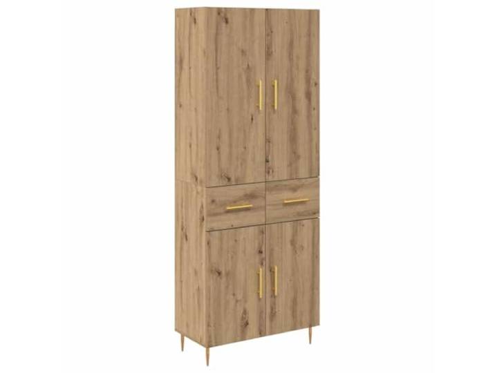Roanoer Highboard Artisan-Eiche 69,5x34x180 cm Holzwerkstoff 2-teilig Vielseitiges Standregal fürs Wohnzimmer und Esszimmer mit Messinggriffen, Schublade und 2 Türen für ordentliches Wohnen.