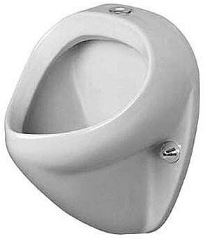 Duravit Design Classics Urinal Universal Jim 0850350007 Zulauf von oben, 345 x 350 mm, mit Fliege, Weiß Hochglanz