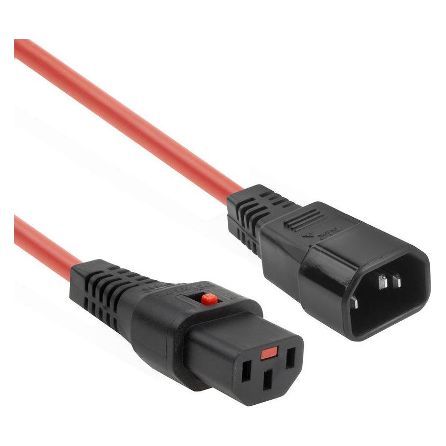 Iec Lock 230V connection cable C13 lockable - C14 red 3.00 m (3 m) (PC1387)