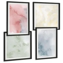 BILDER SET 4er Set - 50x50 cm & 40x60 cm Schwarzer Rahmen - Aquarellfarben in Pastellfarben